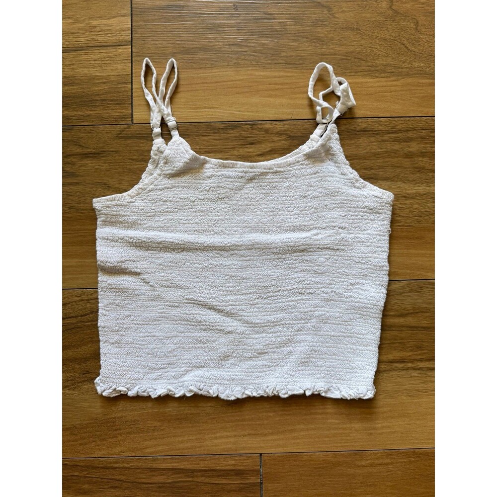 Brandy Melville White Smocked Crop Cami Tank One Size Ruffle Y2K